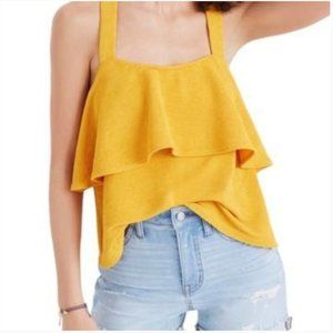 Madewell Mustard Tiered Ruffle Tank Cross Back